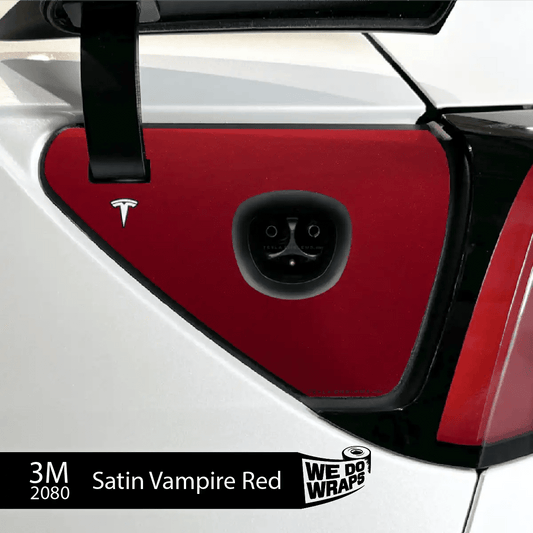 3M Satin Vampire Red Tesla Charge Port Wrap | Model Y - Tesla Emblems