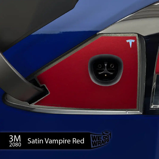 3M Satin Vampire Red Tesla Charge Port Wrap | Model X - Tesla Emblems