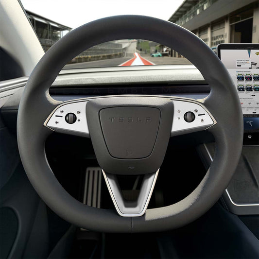 3M Satin White Tesla Steering Wheel Trim Decal Kit (3pcs) | Model 3 - Tesla Emblems