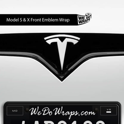 3M Satin White Tesla Emblem Decals (Front + Back) | Model S - Tesla Emblems