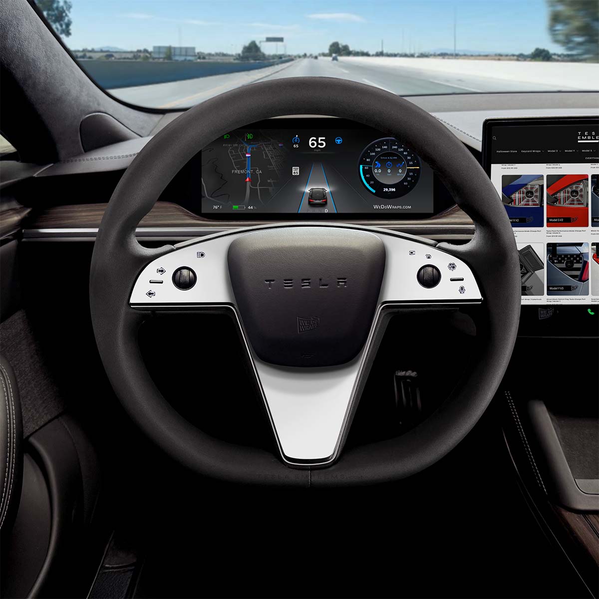 3M Satin White Tesla Steering Wheel Trim Decal Kit (3pcs) | MX Feb 2021+ - Tesla Emblems