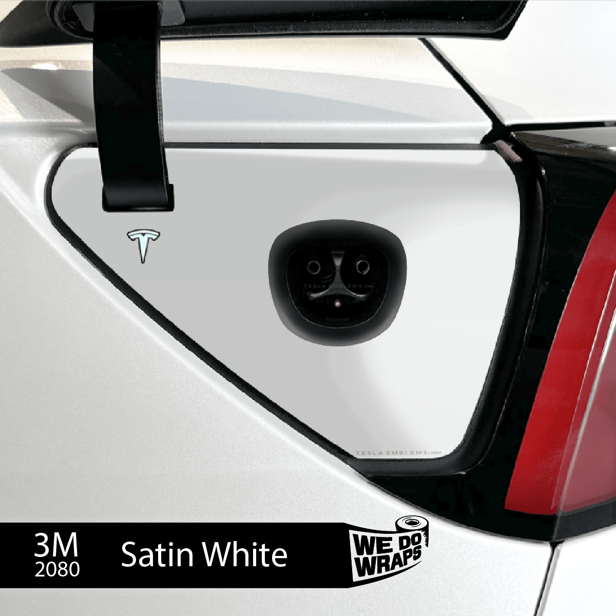 3M Satin White Tesla Charge Port Wrap | Model Y - Tesla Emblems