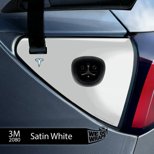 3M Satin White Tesla Charge Port Wrap | Model Y - Tesla Emblems