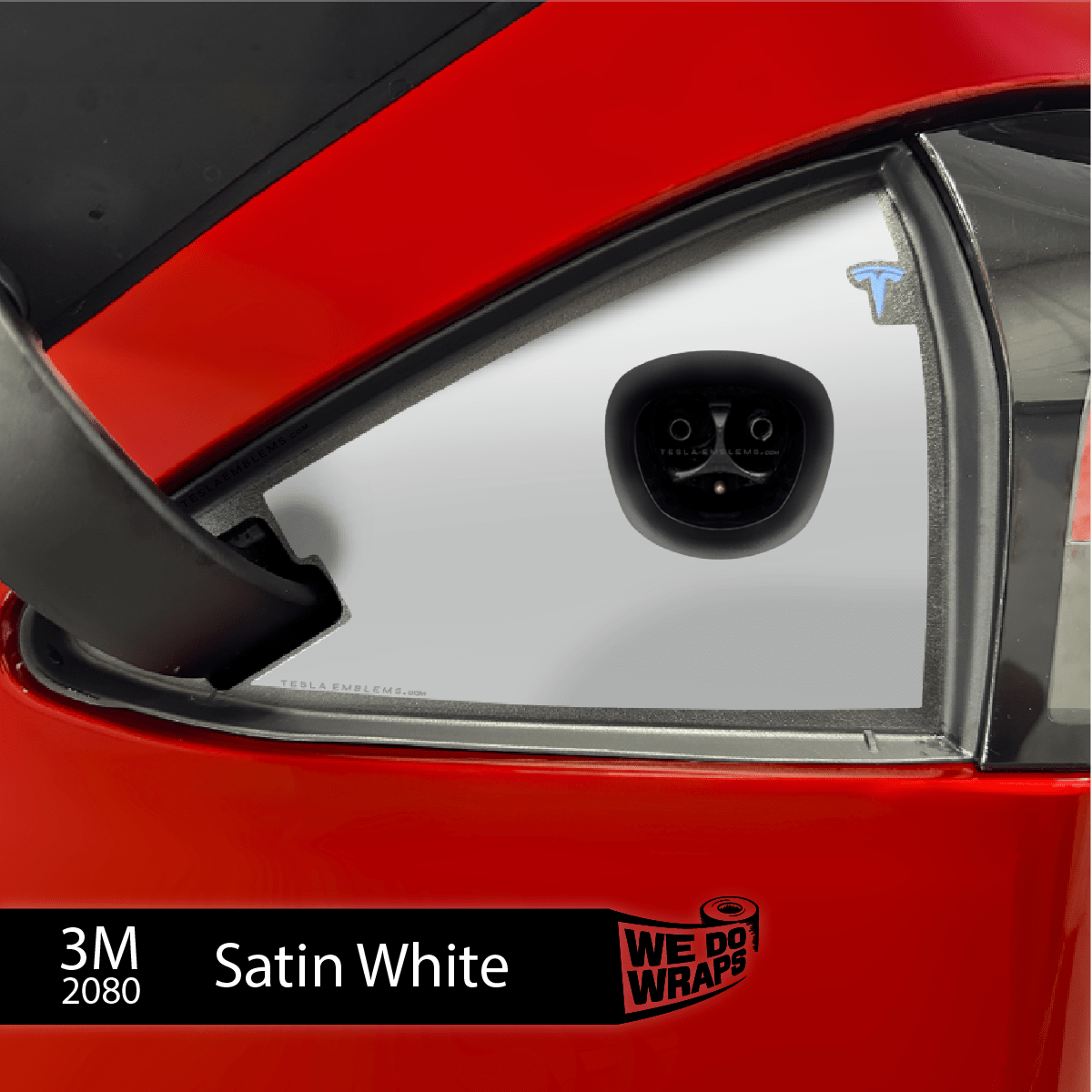 3M Satin White Tesla Charge Port Wrap | Model S - Tesla Emblems