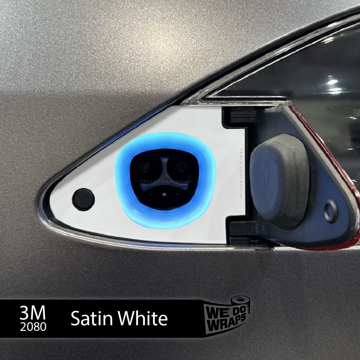 3M Satin White Tesla Charge Port Wrap | Model S - Tesla Emblems