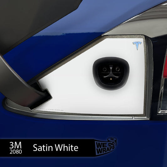 3M Satin White Tesla Charge Port Wrap | Model X - Tesla Emblems