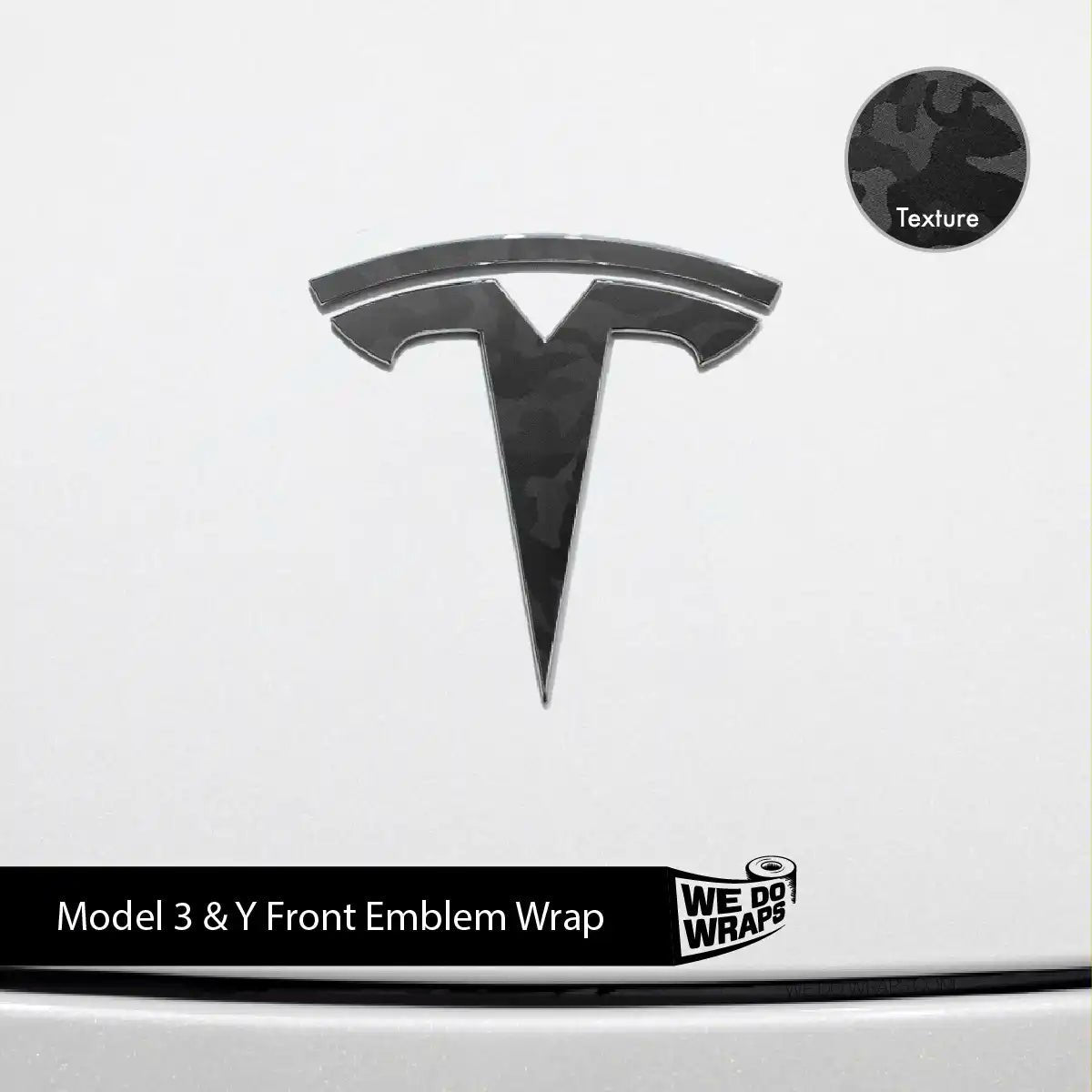 3M Shadow Black Camo Tesla Emblem Decals (Front + Back) | Model Y - Tesla Emblems
