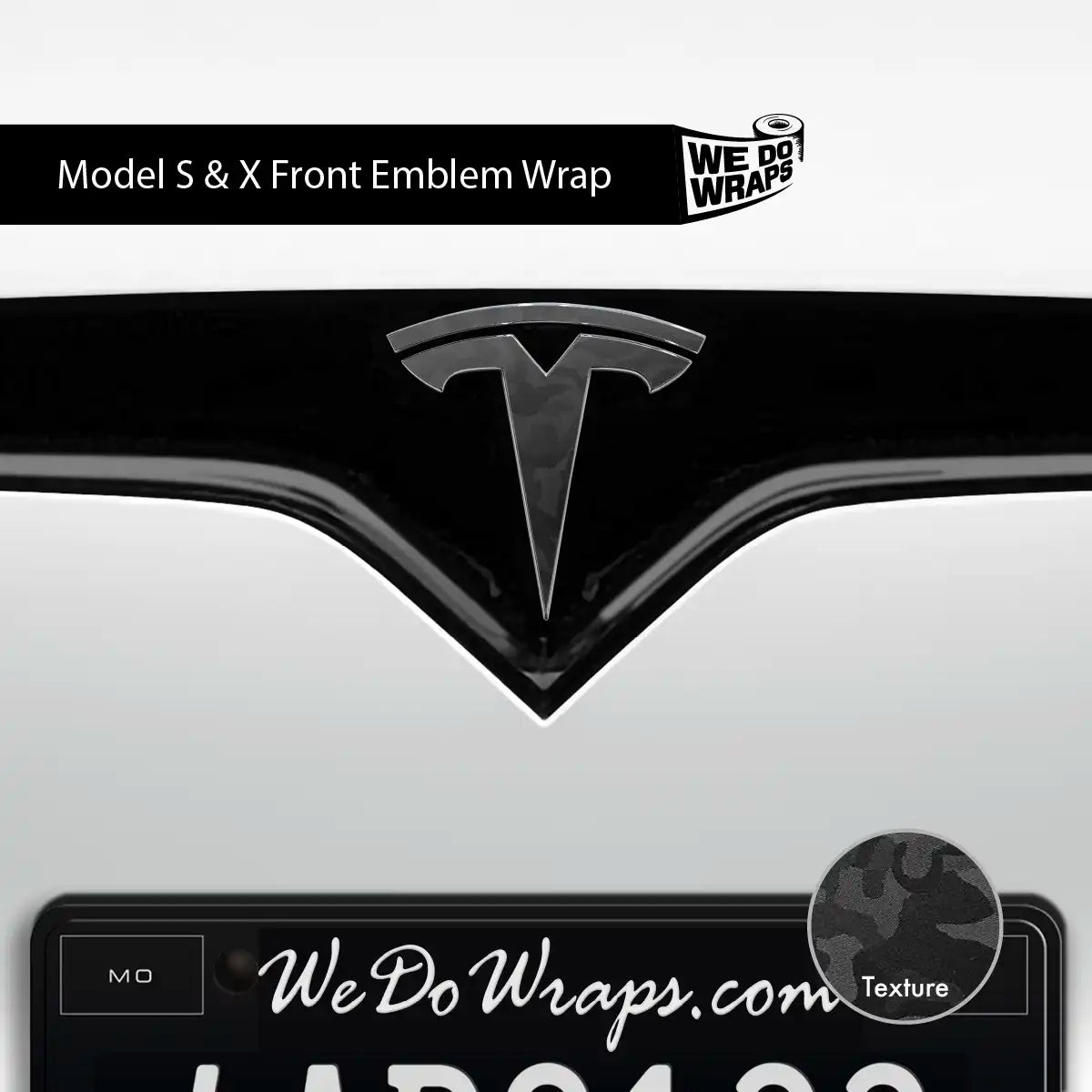 3M Shadow Black Camo Tesla Emblem Decals (Front + Back) | Model X - Tesla Emblems