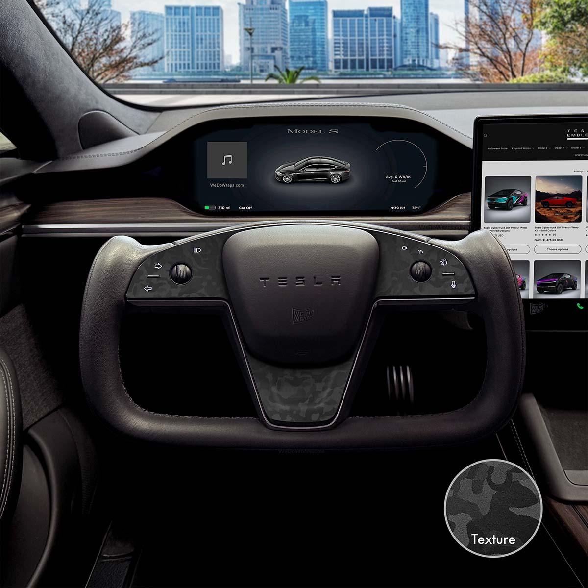 3M Shadow Black Camo Tesla Steering Wheel Trim Decal Kit (3pcs) | MS Feb 2021+ - Tesla Emblems