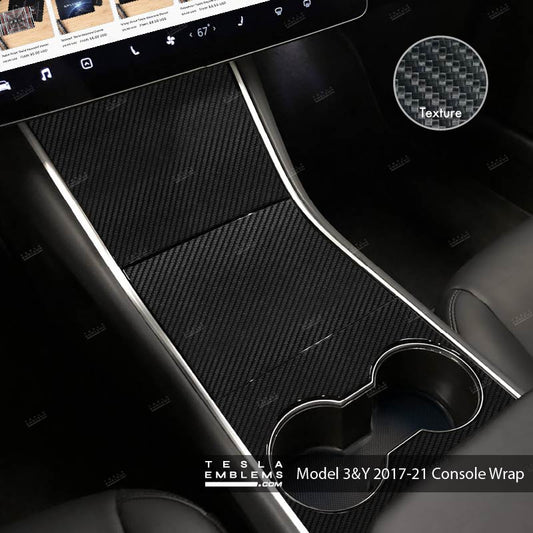 3M Carbon Fiber Center Console Wrap Kit | 2017-2021 Model 3 & Y - Tesla Emblems