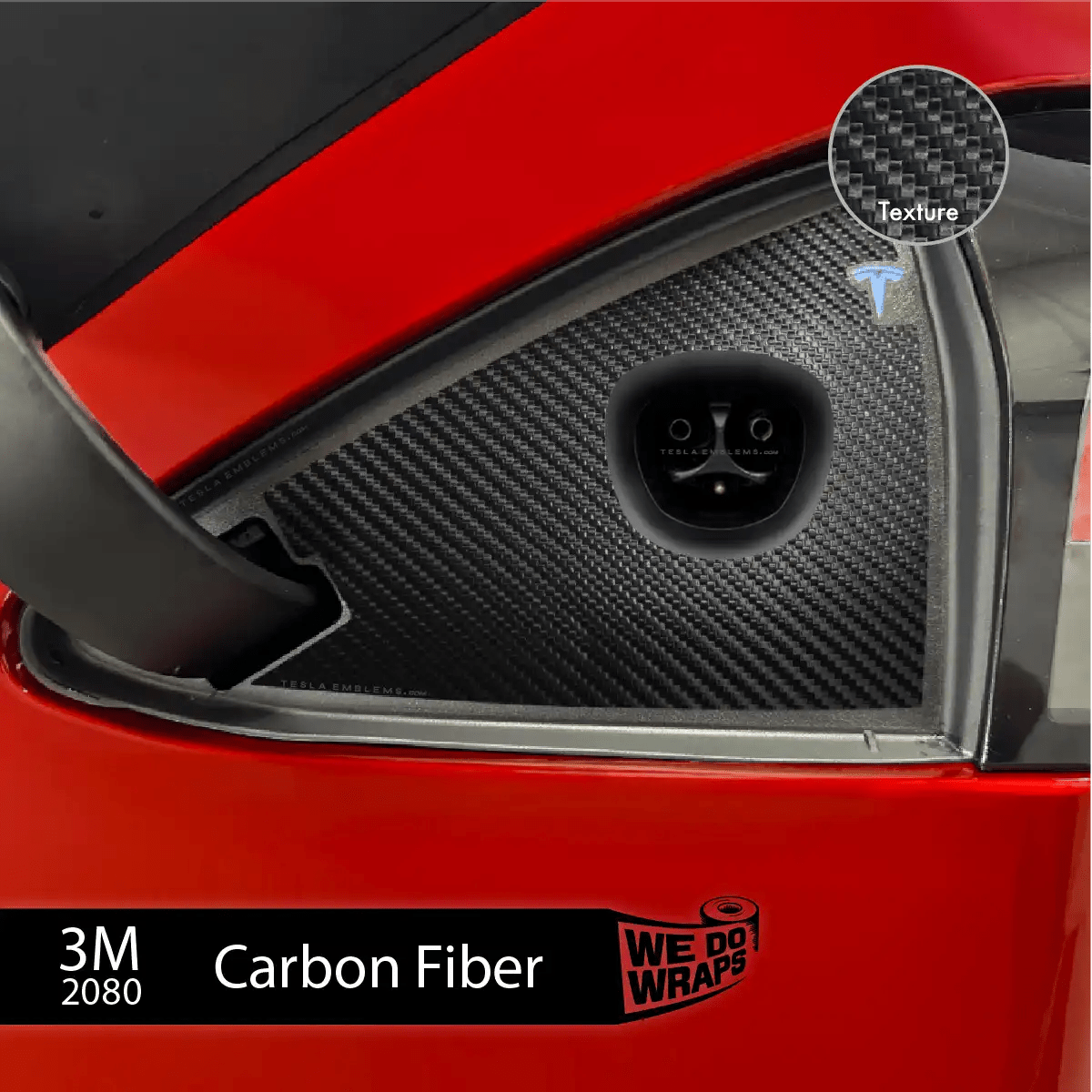 3M Carbon Fiber Tesla Charge Port Wrap | Model S - Tesla Emblems