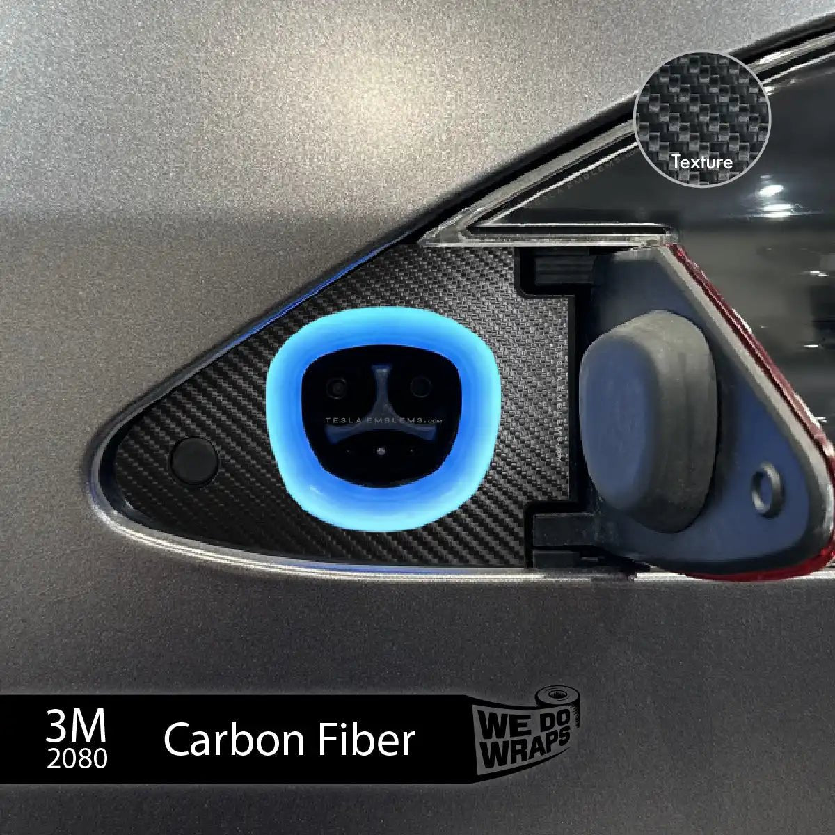 3M Carbon Fiber Tesla Charge Port Wrap | Model X - Tesla Emblems