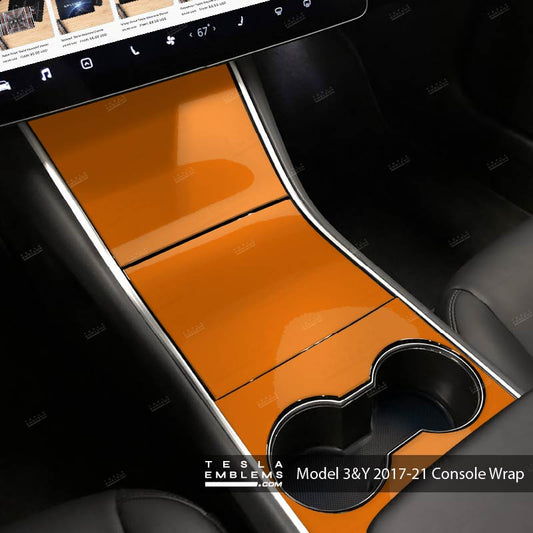 3M Gloss Deep Orange Center Console Wrap Kit | 2017-2021 Model 3 & Y - Tesla Emblems