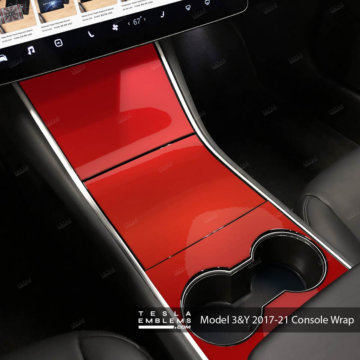 3M Gloss Dragon Fire Red Center Console Wrap Kit | 2017 - 2021 Model 3 & Y - Tesla Emblems