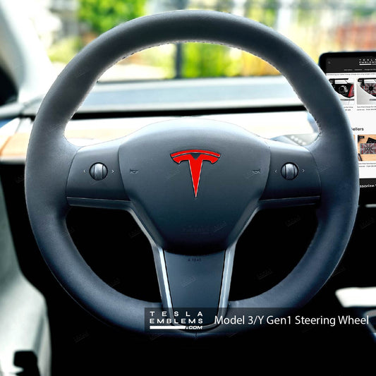 3M Gloss Hot Rod Red Tesla Steering Wheel Emblem Decal
