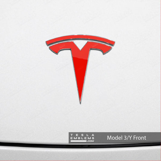 3M Gloss Hot Rod Red Tesla Emblem Decals (Front + Back)