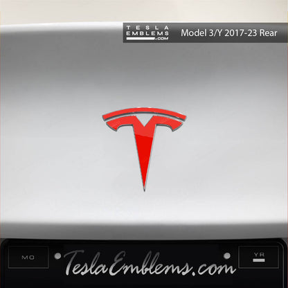 3M Gloss Hot Rod Red Tesla Emblem Decals (Front + Back)