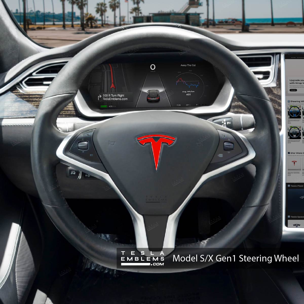 3M Gloss Hot Rod Red Tesla Steering Wheel Emblem Decal