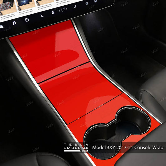 3M Gloss Hot Rod Red Center Console Wrap Kit | 2017 - 2021 Model 3 & Y - Tesla Emblems