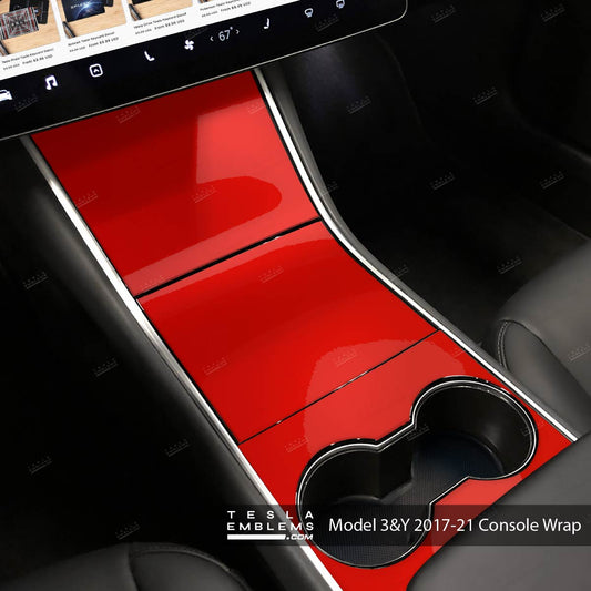 3M Gloss Hot Rod Red Center Console Wrap Kit | 2017-2021 Model 3 & Y - Tesla Emblems