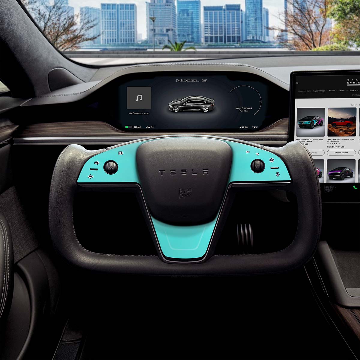 3M Satin Key West Tesla Steering Wheel Trim Decal Kit (3pcs) | MS Feb 2021+ - Tesla Emblems