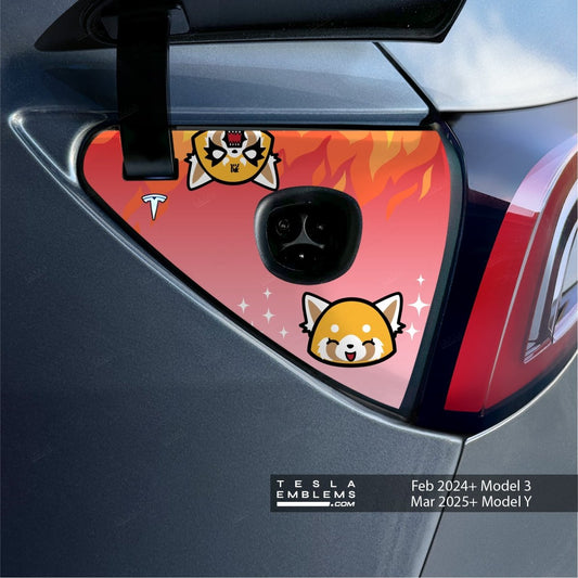 Aggretsuko Tesla Charge Port Wrap | Model Y - Tesla Emblems
