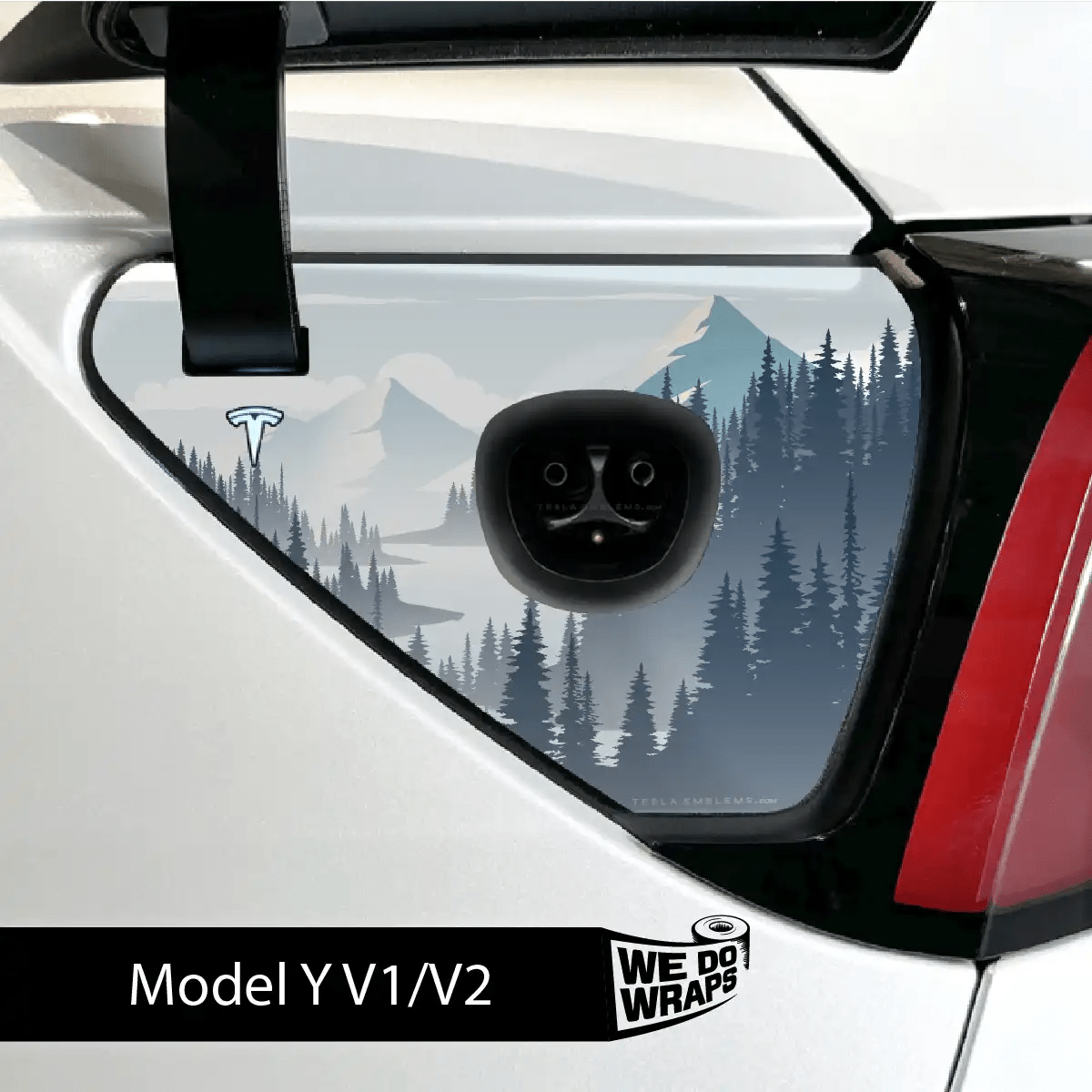 Alpine Retreat Tesla Charge Port Wrap | Model Y - Tesla Emblems