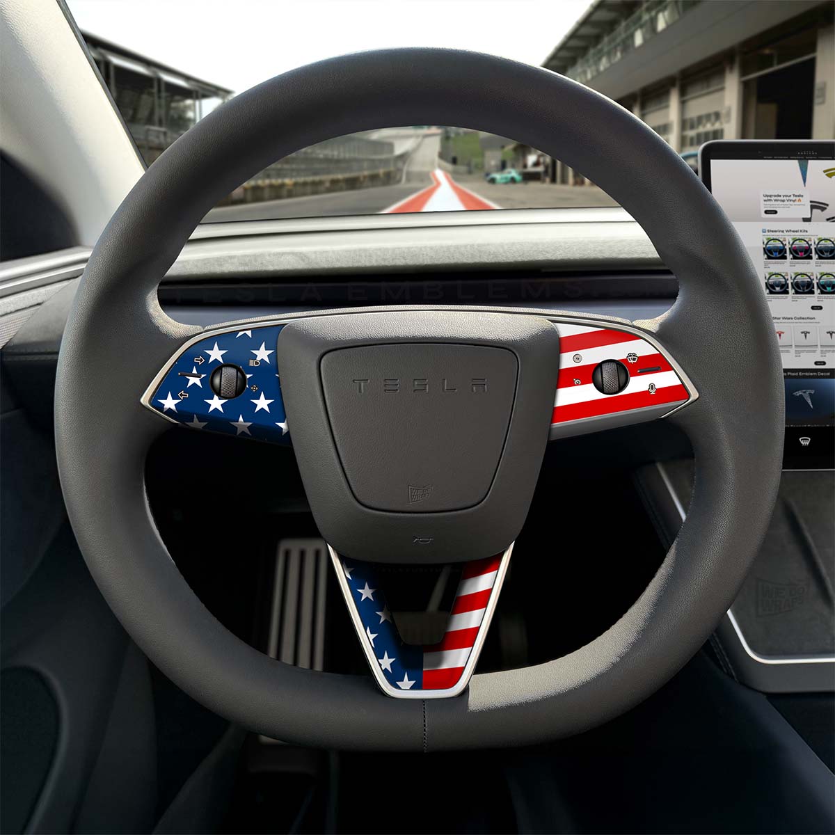 American Flag Tesla Steering Wheel Trim Decal Kit (3pcs) | M3 Feb 2024 - '25 Refresh - Tesla Emblems