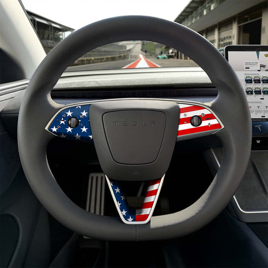 American Flag Tesla Steering Wheel Trim Decal Kit (3pcs) | M3 Feb 2024 - '25 Refresh - Tesla Emblems