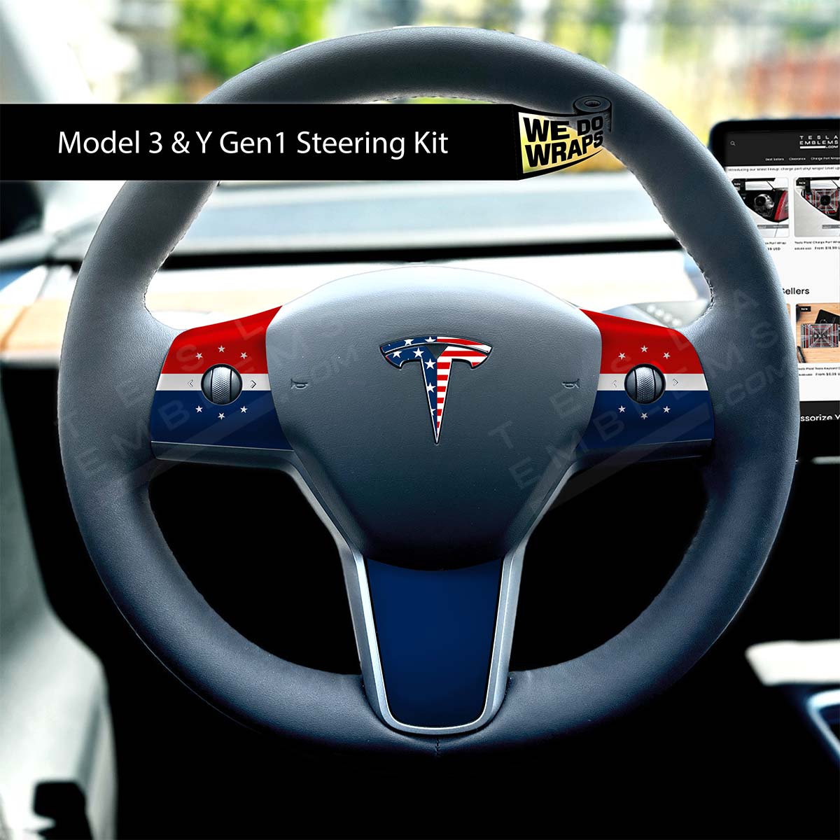American Flag Tesla Steering Wheel Trim Decal Kit (4pcs) | M3 2017 - Jan 2024 - Tesla Emblems