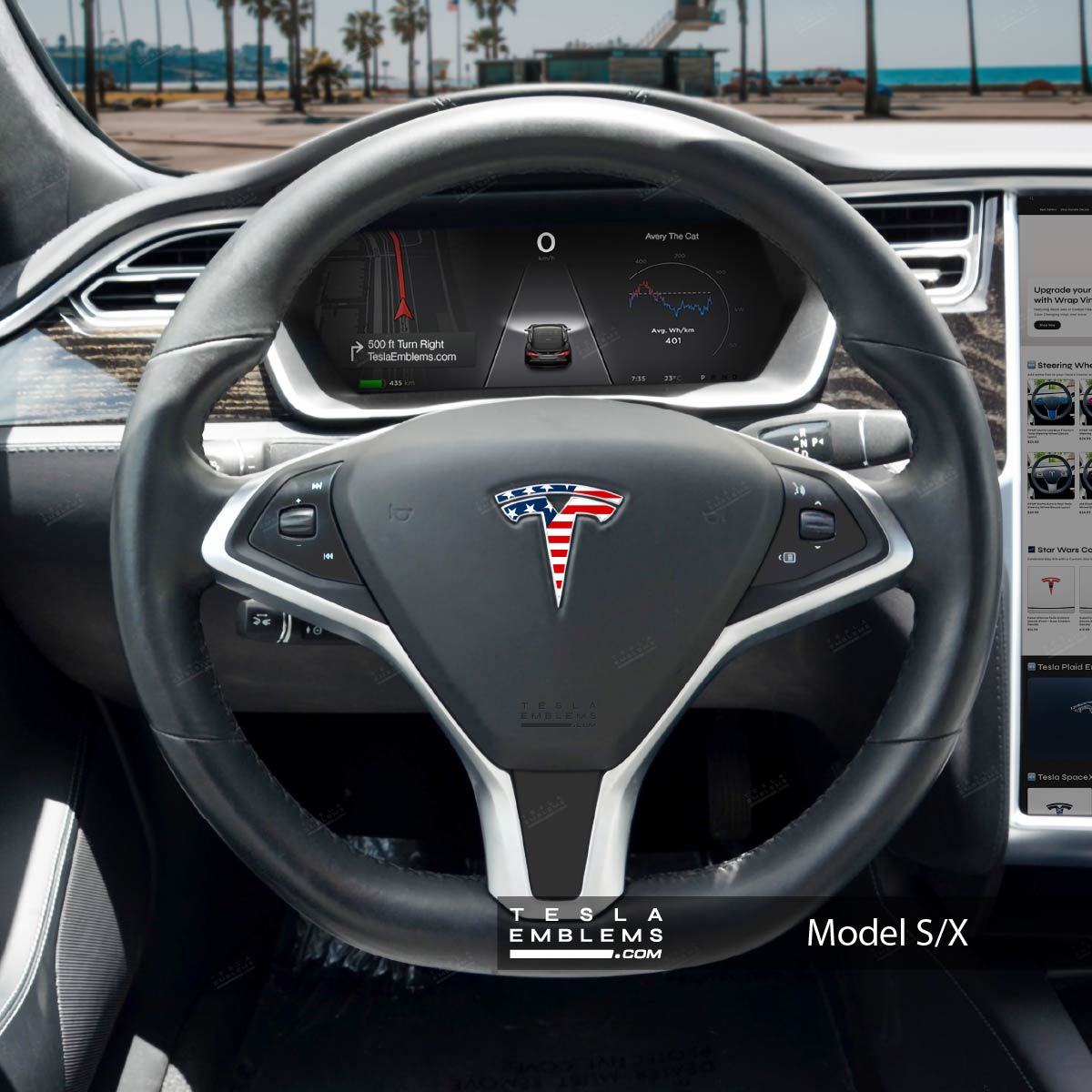 American Flag Tesla Steering Wheel Emblem Decal - Tesla Emblems
