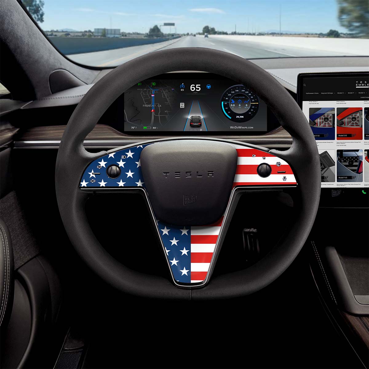 American Flag Tesla Steering Wheel Trim Decal Kit (3pcs) | MX Feb 2021+