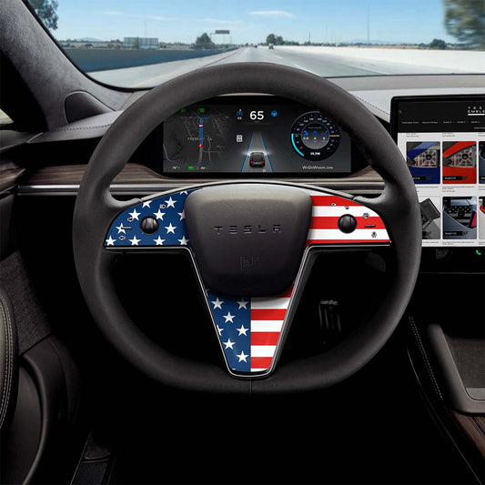 American Flag Tesla Steering Wheel Trim Decal Kit (3pcs) | MX ’21-26 - Tesla Emblems