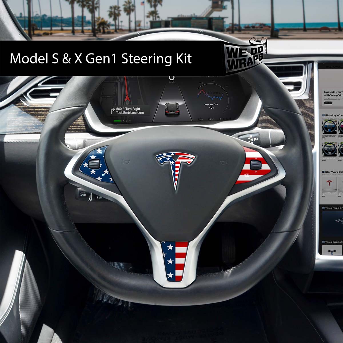 American Flag Tesla Steering Wheel Wrap | Model S - Tesla Emblems