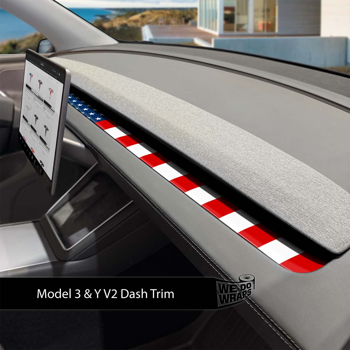 American Flag Tesla Dash Trim Wrap | Model Y 2026