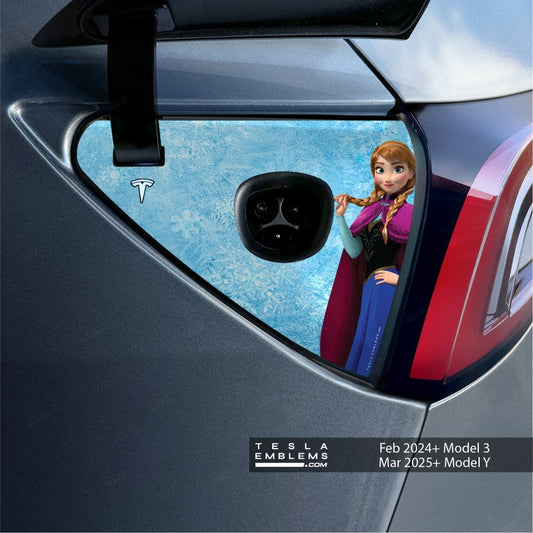 Frozen Anna Tesla Charge Port Wrap | Model Y - Tesla Emblems