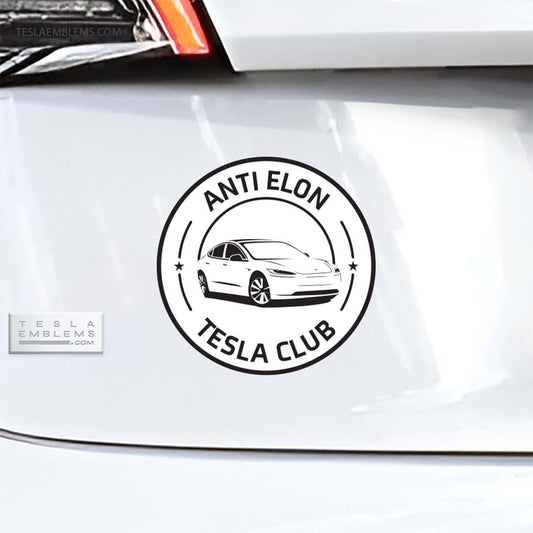 Anti Elon Tesla Club Badge | Vinyl Decal / Sticker - Tesla Emblems