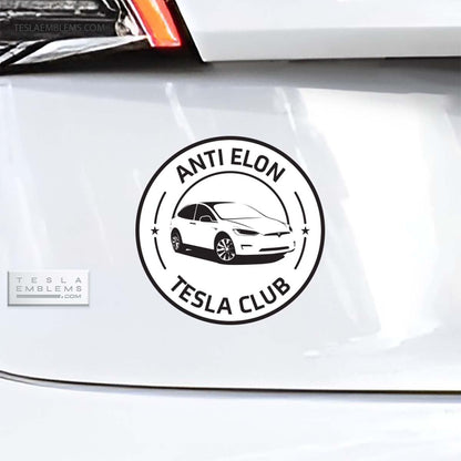 Anti Elon Tesla Club Badge | Vinyl Decal / Sticker - Tesla Emblems