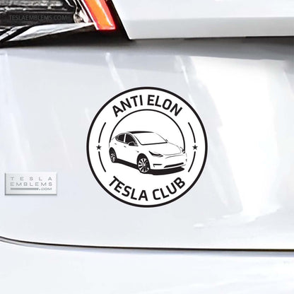 Anti Elon Tesla Club Badge | Vinyl Decal / Sticker - Tesla Emblems