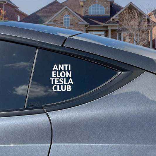 Anti Elon Tesla Club | Cut Vinyl Letters Sticker - Tesla Emblems