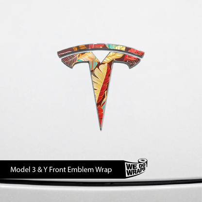 Autumn Foliage Tesla Emblem Decals (Front + Back) | Model Y