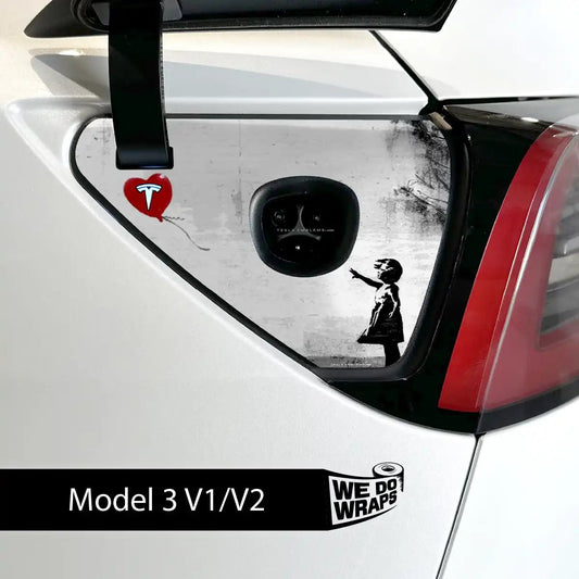 Girl with Balloon Tesla Charge Port Wrap | Model 3 - Tesla Emblems
