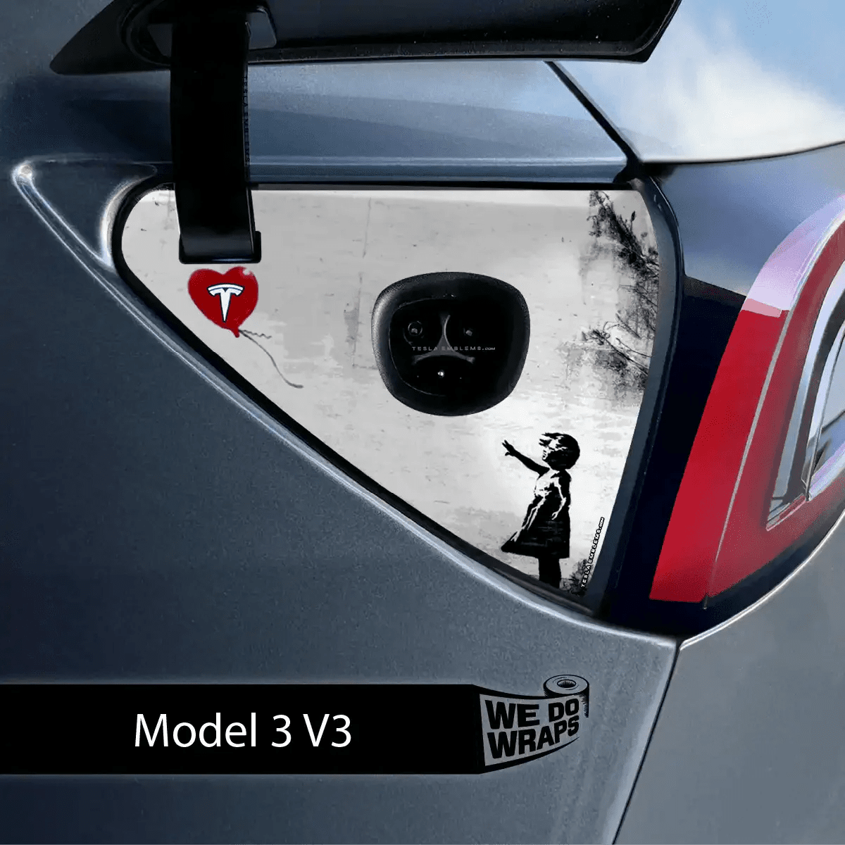 Girl with Balloon Tesla Charge Port Wrap | Model 3 - Tesla Emblems