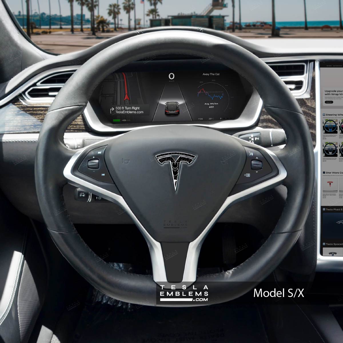 Black Panther Tesla Steering Wheel Emblem Decal - Tesla Emblems