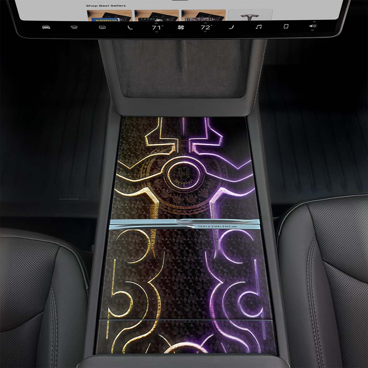 Black Panther Tribal | Tesla Center Console Wrap Kit | Model 3 '24 - 26 Refresh - Tesla Emblems
