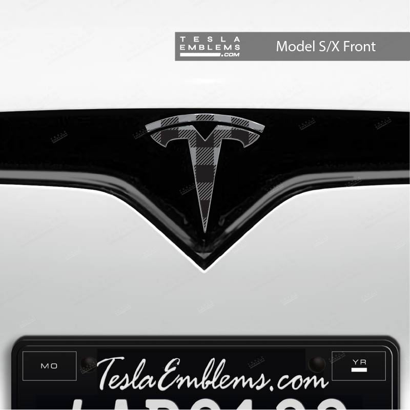 Buffalo Plaid Tesla Emblem Decals (Front + Back Emblem Decals) - Tesla Emblems