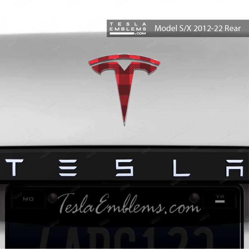 Buffalo Plaid Tesla Emblem Decals (Front + Back Emblem Decals)