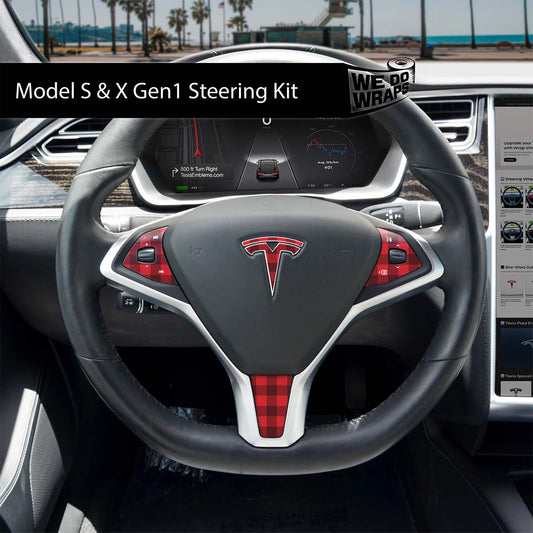 Buffalo Plaid Tesla Steering Wheel Wrap | Model S - Tesla Emblems