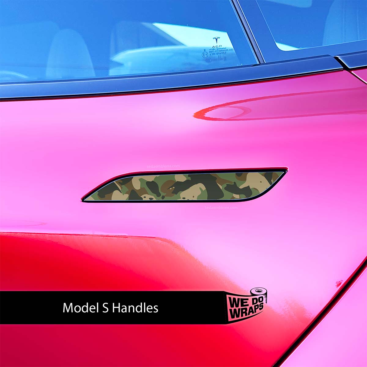 Camo Tesla Door Handle Decals (4pcs) - Tesla Emblems