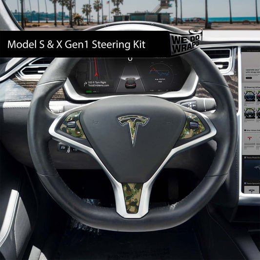 Camo Tesla Steering Wheel Wrap | Model S - Tesla Emblems